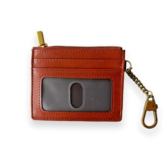 Small Brown Wallet Cards & Coins Holder Vtg Unisex Elegant Gold Keychain Italy - Picture 3 of 3